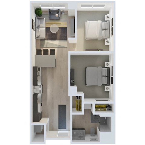 Floor plan for 1 bed, 1 bath, 761 sqft